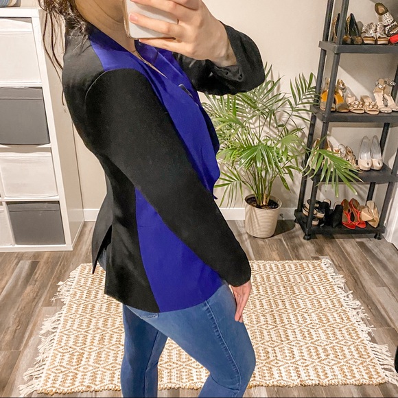 Diane Von Furstenberg Paulette Black & Blue Open Blazer Size 8 - Picture 3 of 8